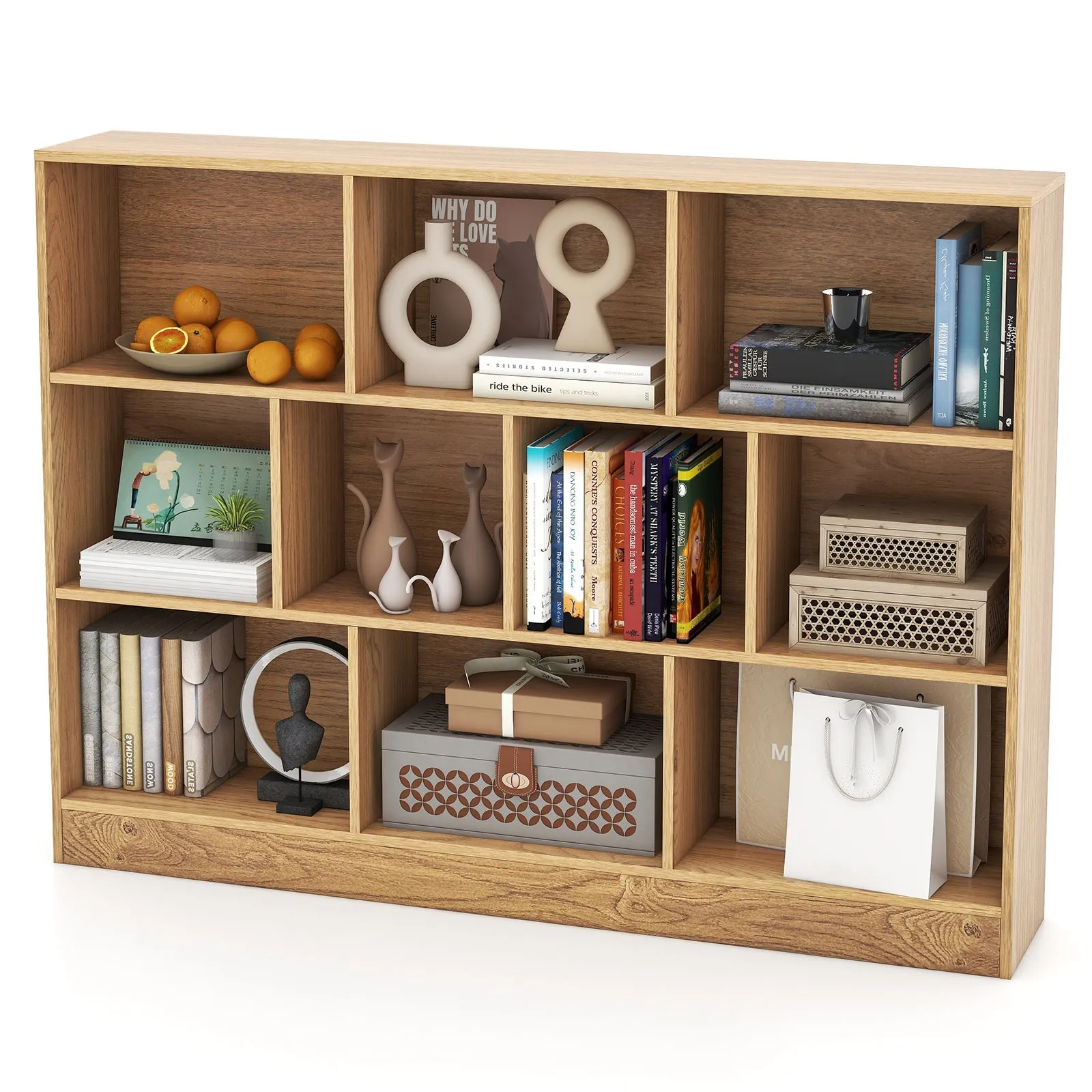 10-Cube Bookshelf with 2 Anti-Tipping Kits for Living Room Kid’s Room-Natural
