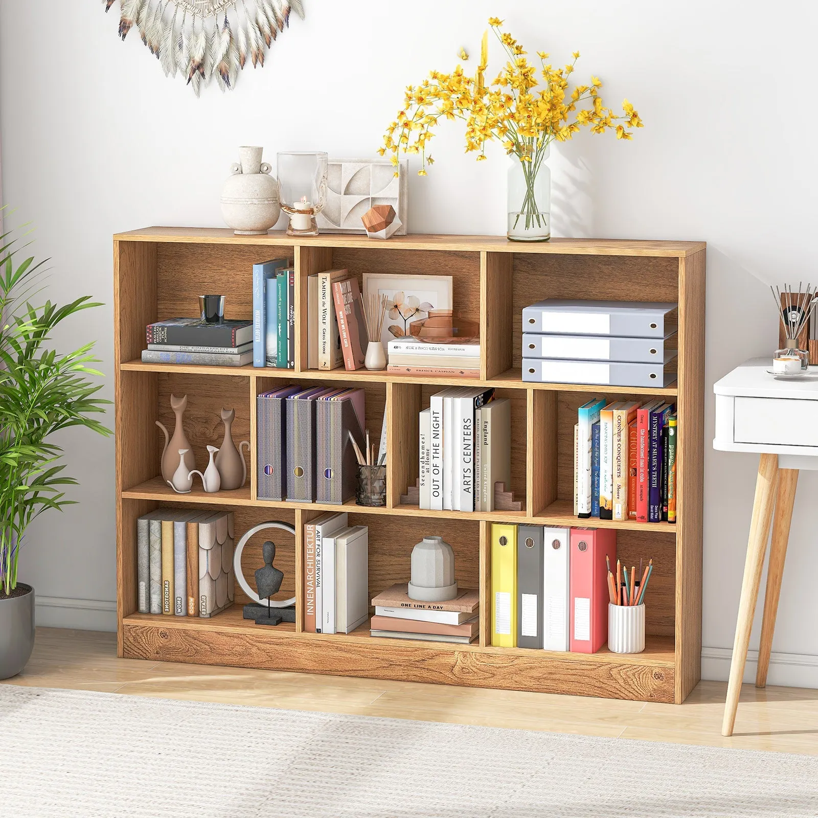 10-Cube Bookshelf with 2 Anti-Tipping Kits for Living Room Kid’s Room-Natural