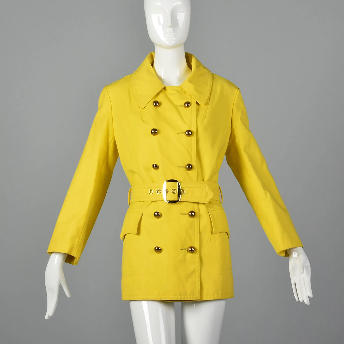 1960s Anne Klein Mod Yellow Trench Coat