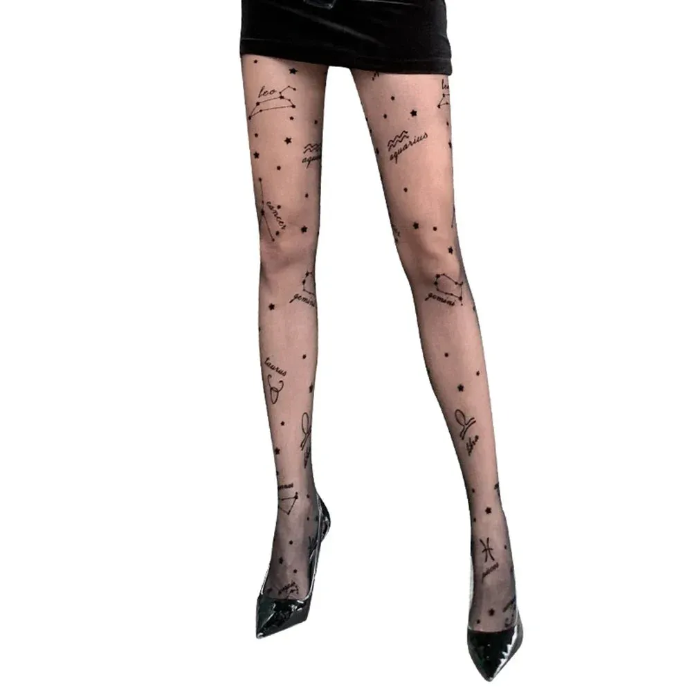 2022 New Fashion Women Spring Summer Sexy Tights With Letter Pattern Constellation Printed Pantyhose Mesh With Stockings