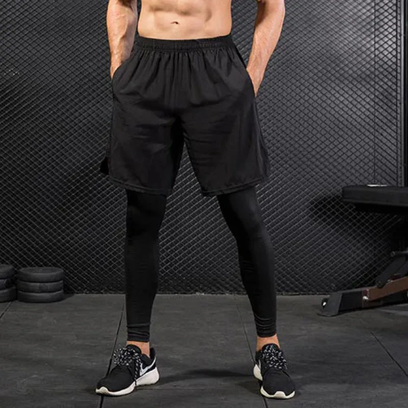 Aidase Men's Running Pants Compression Sport Tights 2 In 1 Quick Dry Fitness Gym Leggings Male Sportswear Workout Training Bottoms