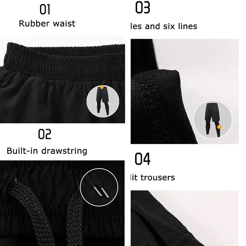 Aidase Men's Running Pants Compression Sport Tights 2 In 1 Quick Dry Fitness Gym Leggings Male Sportswear Workout Training Bottoms