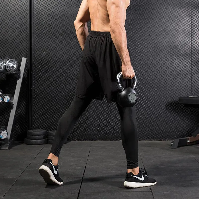 Aidase Men's Running Pants Compression Sport Tights 2 In 1 Quick Dry Fitness Gym Leggings Male Sportswear Workout Training Bottoms
