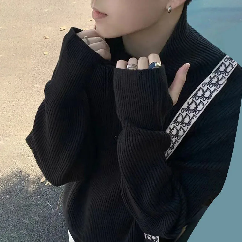 Aidase Mens Sweater Turnable Turtle Collar British Knitted Sweater Spring Fashion Elegant Versatile Couple Jacket Unisex 2024
