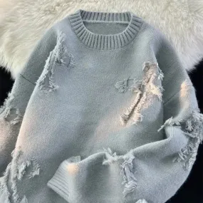 Aidase Y2k Streetwear Sweater Men New Retro Hole Fringed Sweater Loose Versatile Knitwear Pullovers Long Sleeve Jumpers Clothing