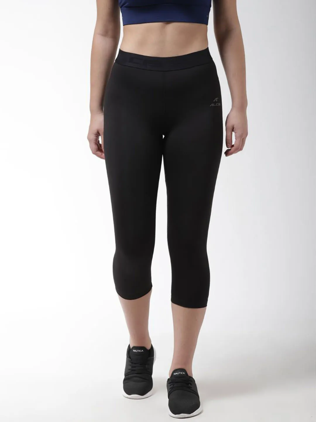 Alcis Women Black Solid 3/4th Compression Training Tights
