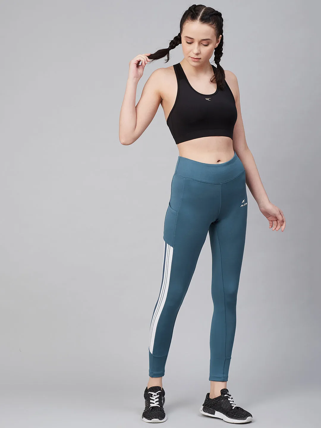 Alcis Women Blue Solid Training Tights