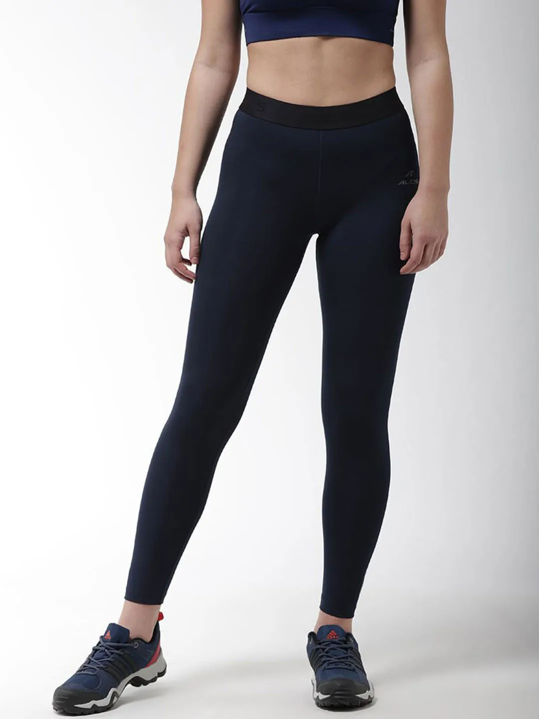 Alcis Women Navy Blue Solid Compression Training Tights