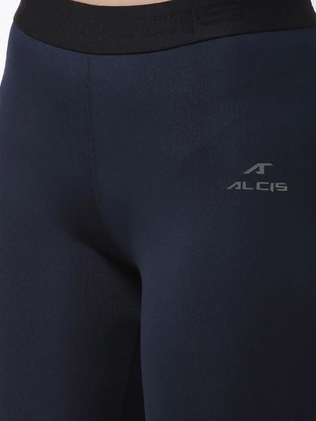 Alcis Women Navy Blue Solid Compression Training Tights