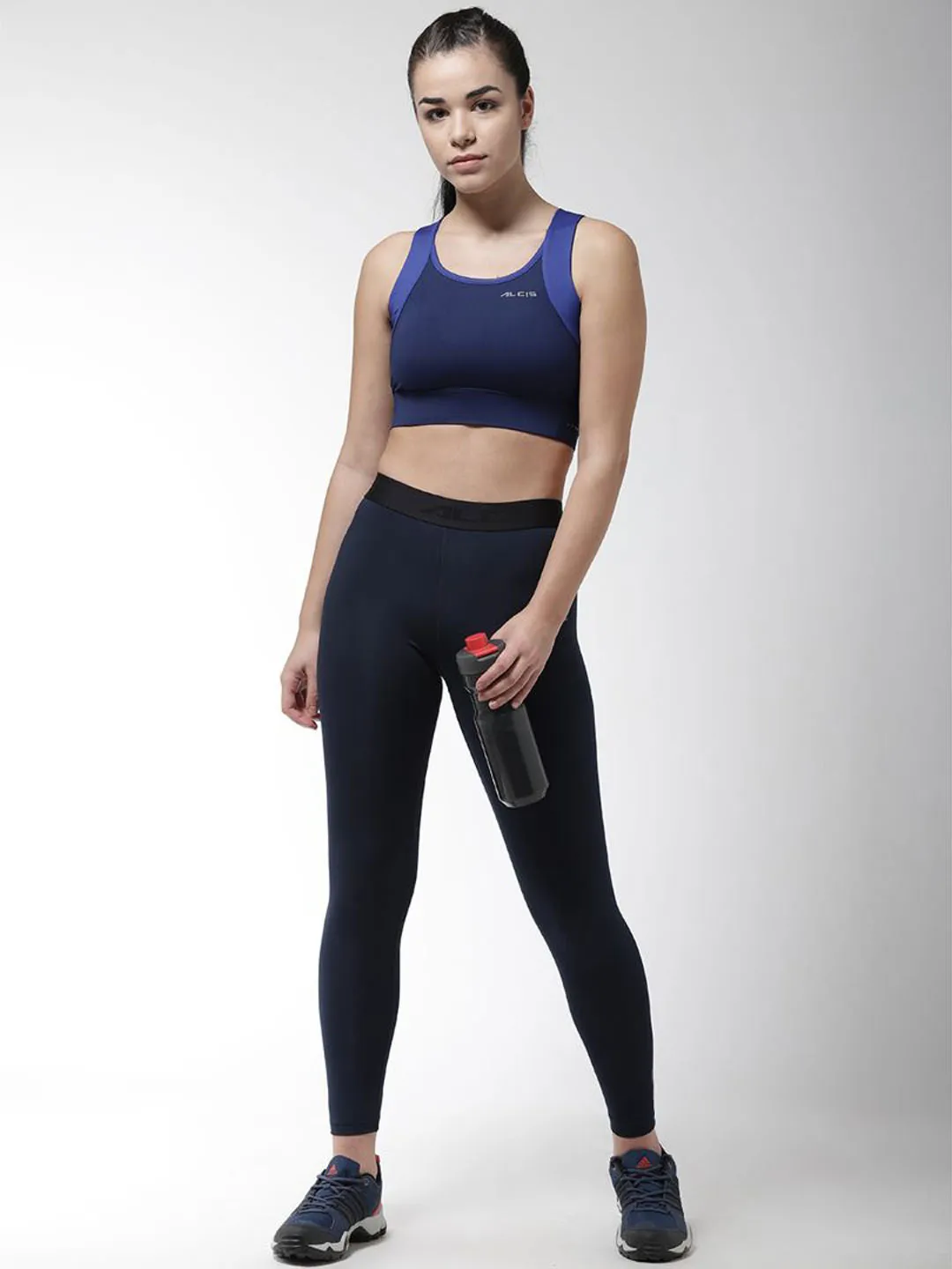 Alcis Women Navy Blue Solid Compression Training Tights
