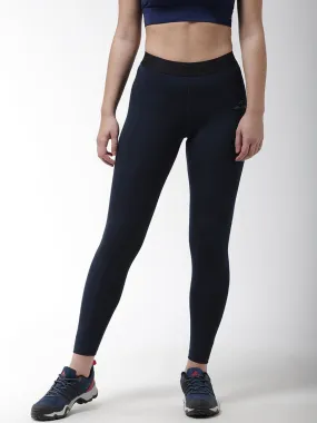 Alcis Women Navy Blue Solid Compression Training Tights