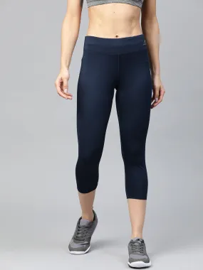 Alcis Women Navy Blue Solid Three Fourth Training Tights