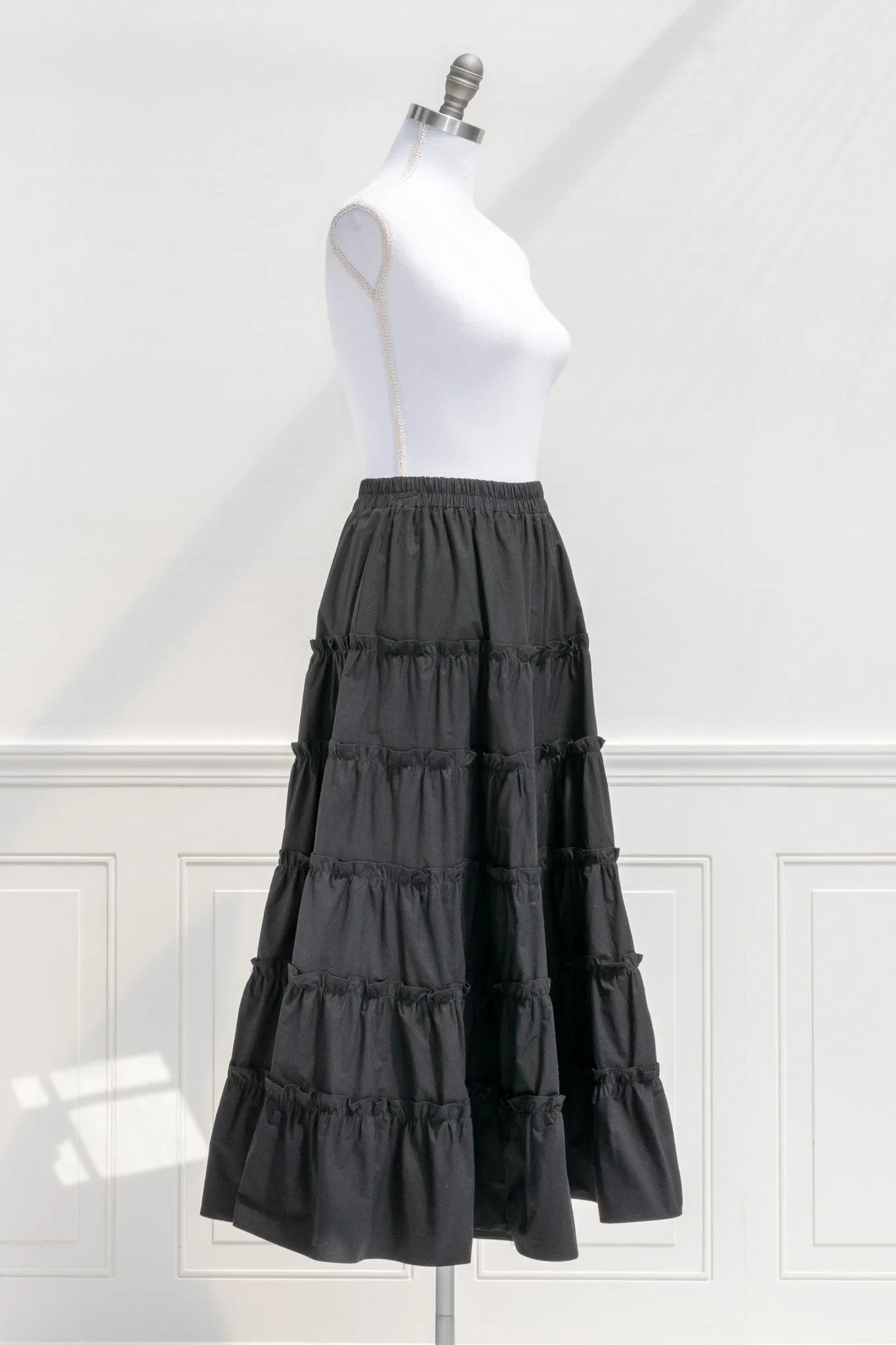Antoinette Cotton Midi Skirt - Black