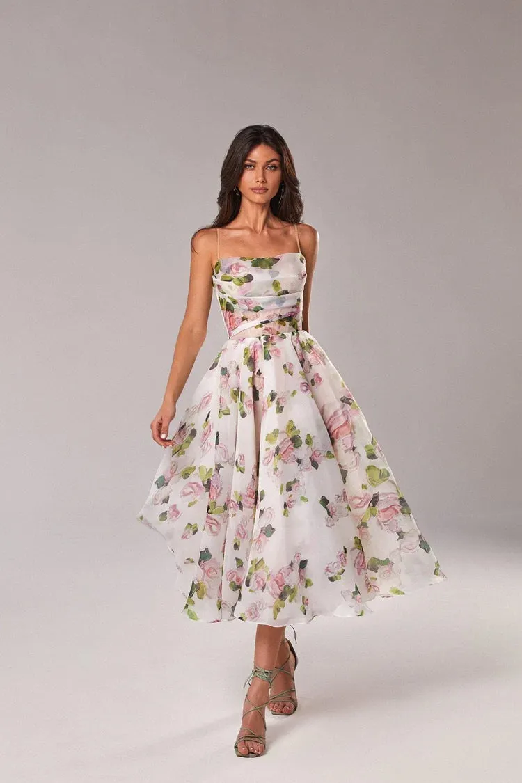 Apple Blossom Tender spaghetti strap midi dress