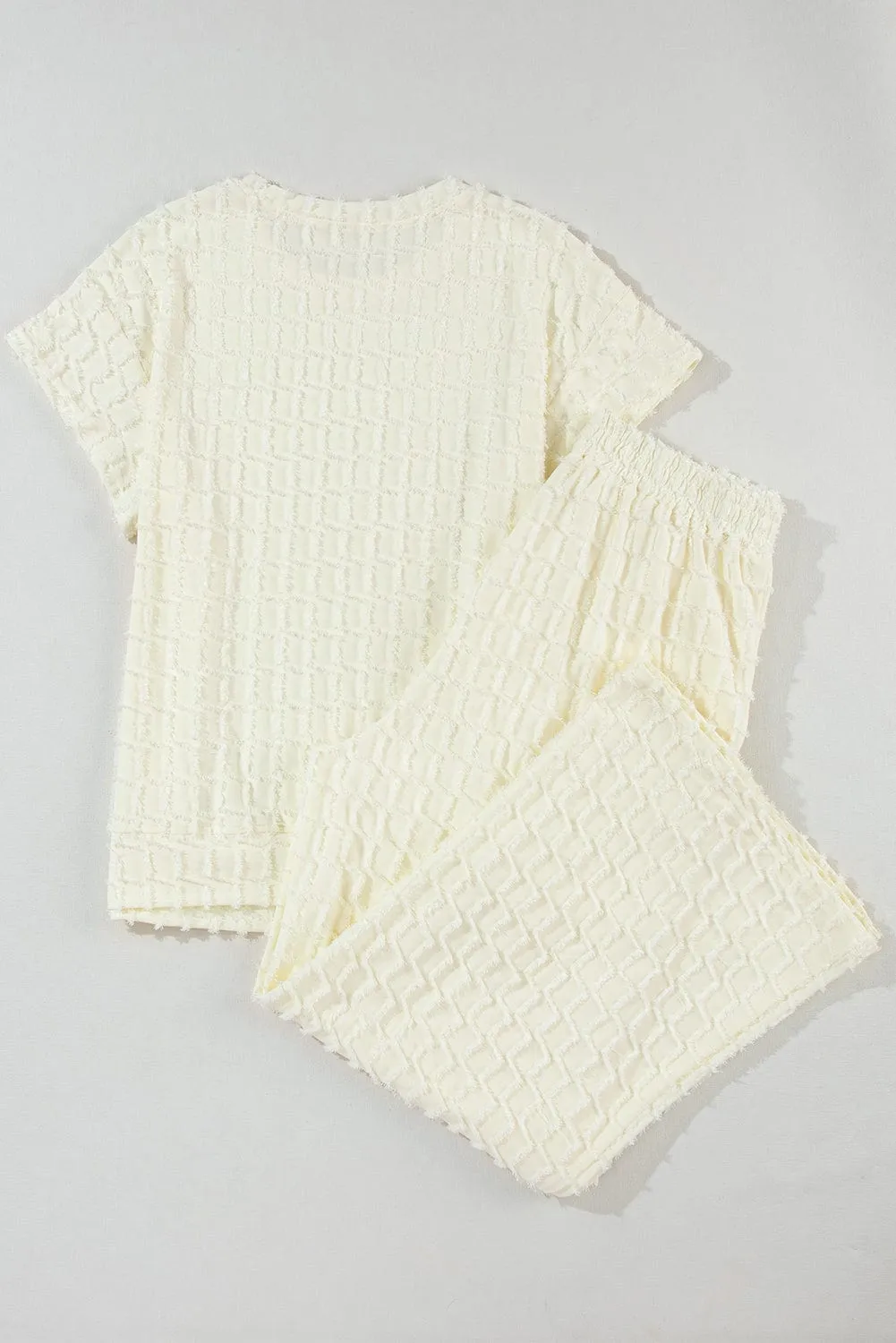 Apricot Glittered Lattice Textured Two-Piece Lounge Set