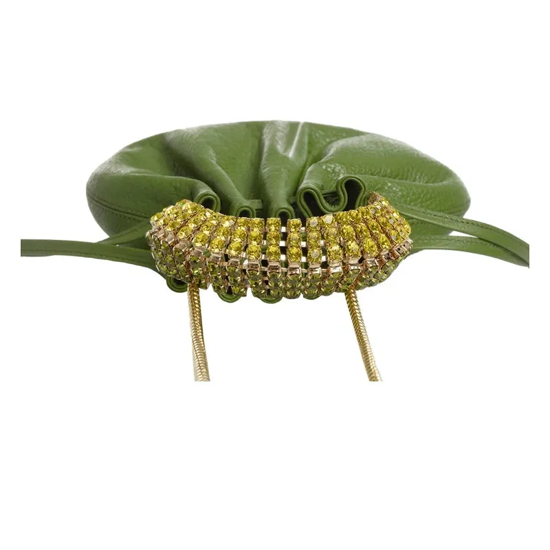 AYLA BAG - GREEN GRASS CALF LEATHER - GREEN OLIVE & YELLOW CITRINE STONES - GOLD HARDWARE