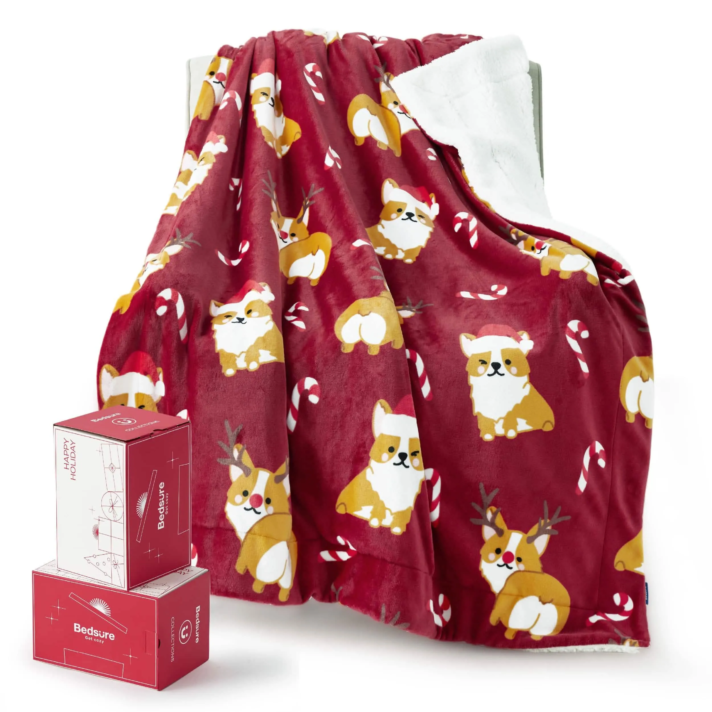 Bedsure Christmas Corgi Sherpa Throw Blanket