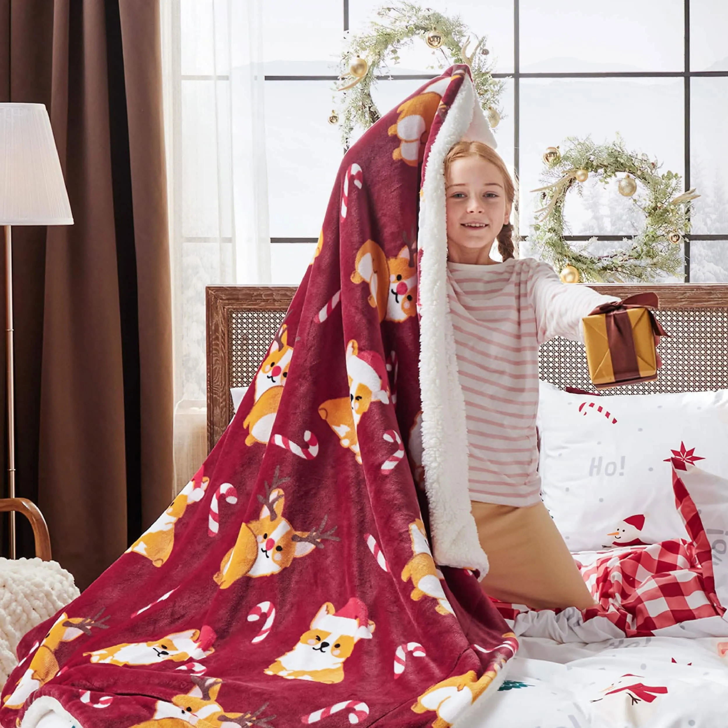 Bedsure Christmas Corgi Sherpa Throw Blanket