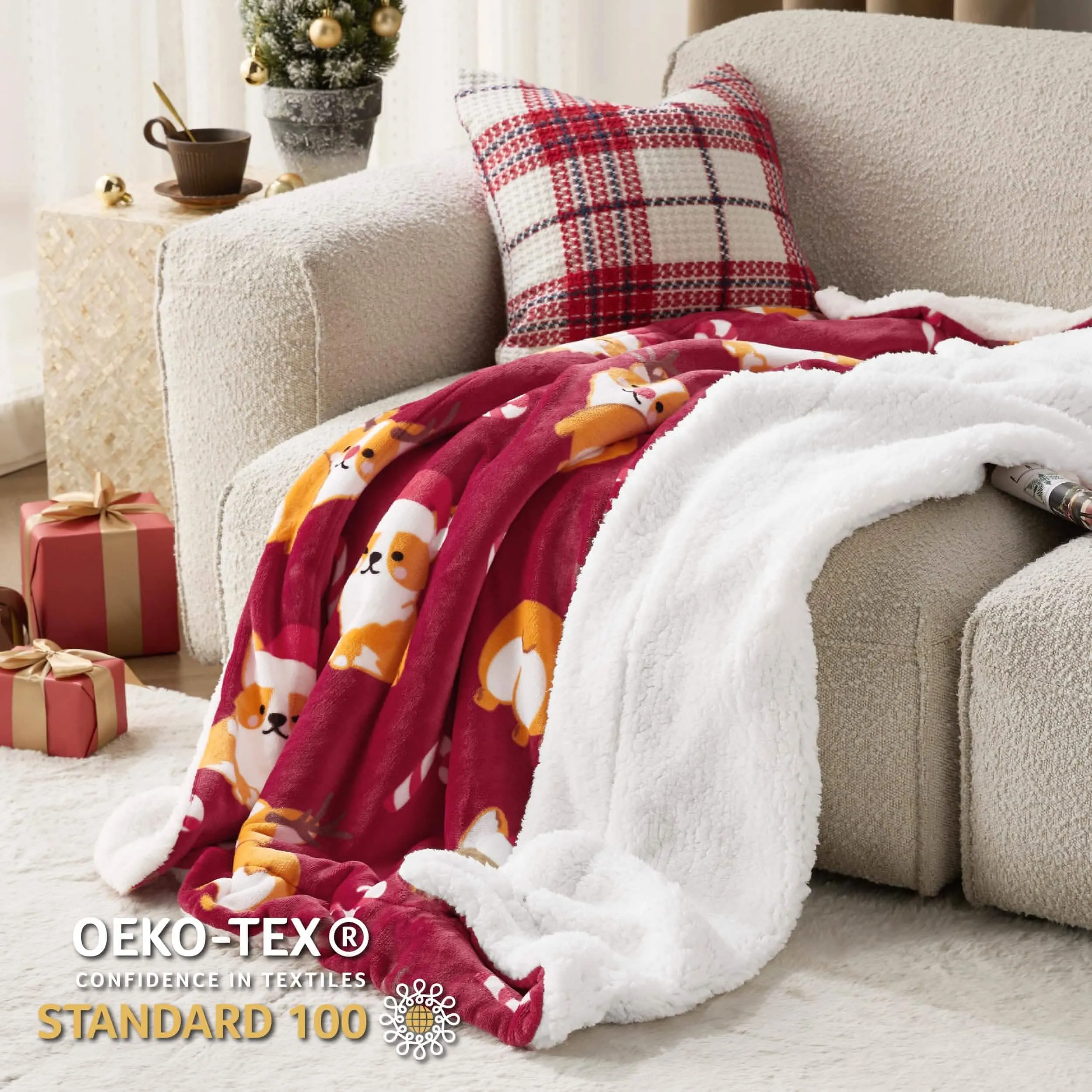 Bedsure Christmas Corgi Sherpa Throw Blanket