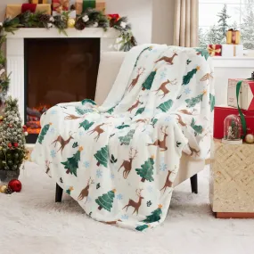 Bedsure Christmas Elk White Sherpa Throw Blanket
