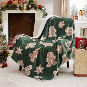 Bedsure Christmas Gingerbread Green Sherpa Throw Blanket