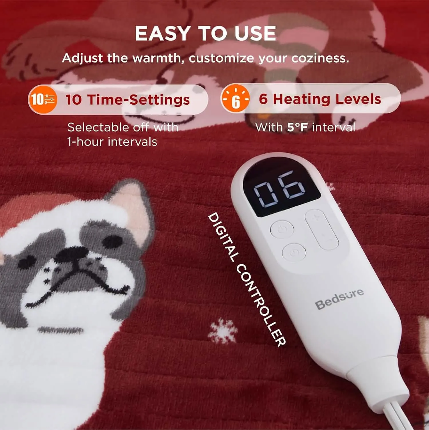 Bedsure Christmas Printed Flannel Heated Blanket