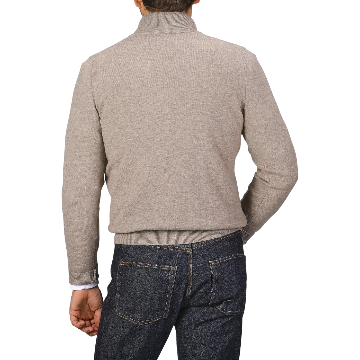 Beige Wool Cashmere 1/4 Zip Sweater