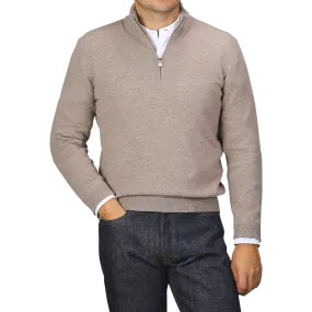 Beige Wool Cashmere 1/4 Zip Sweater