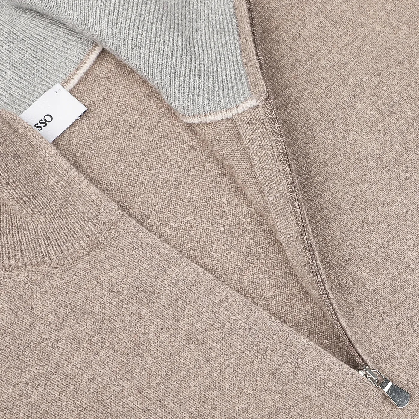 Beige Wool Cashmere 1/4 Zip Sweater