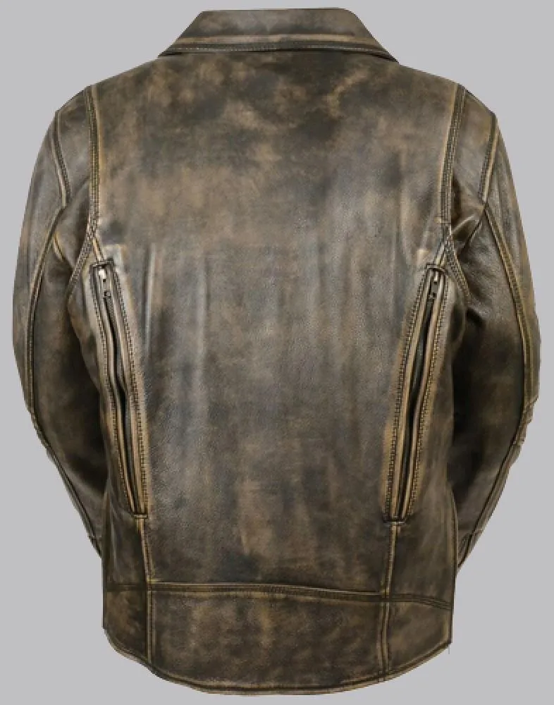 Beltless Brown Leather Motorcycle Jacket