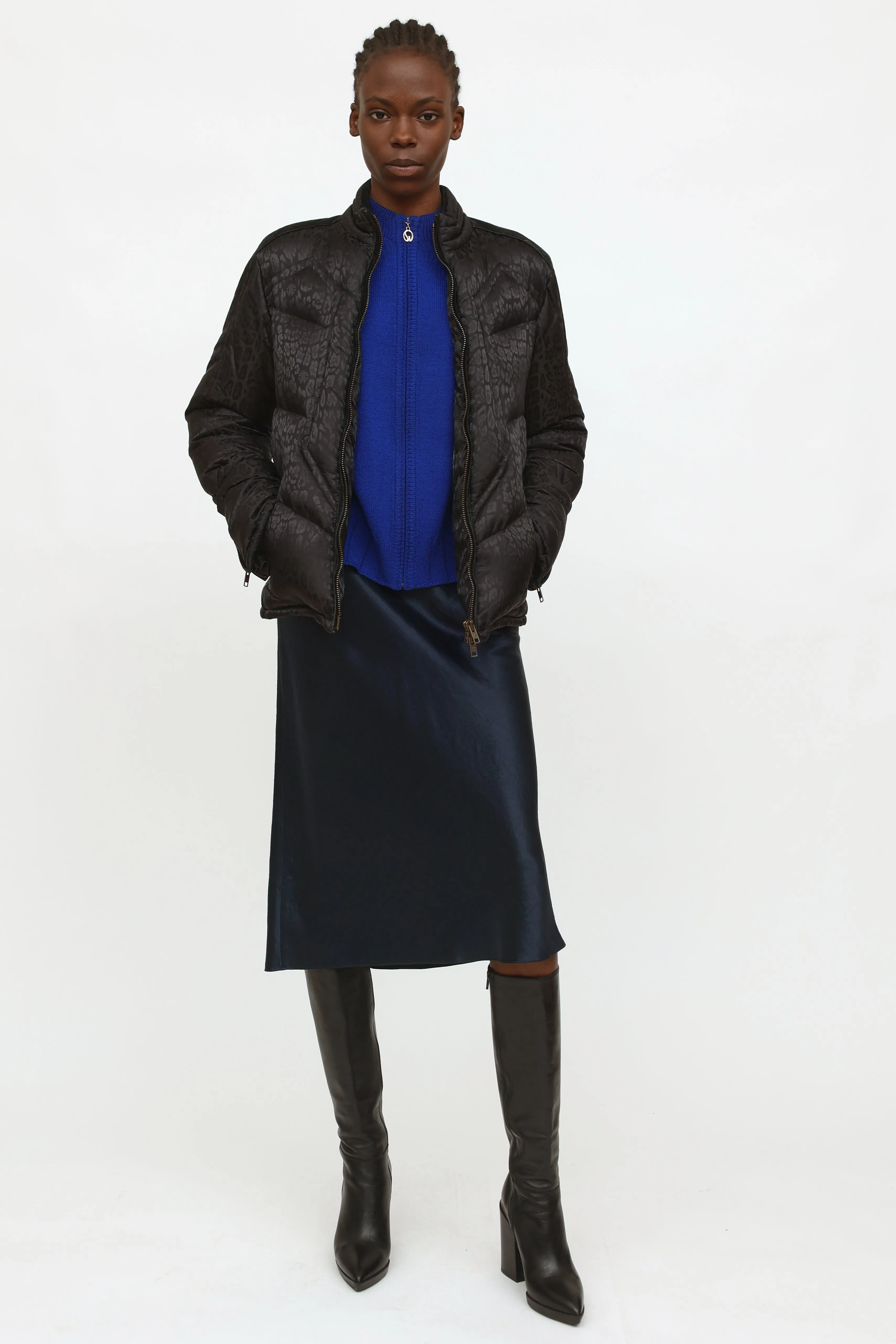 Black Patterned Puffer Jacket