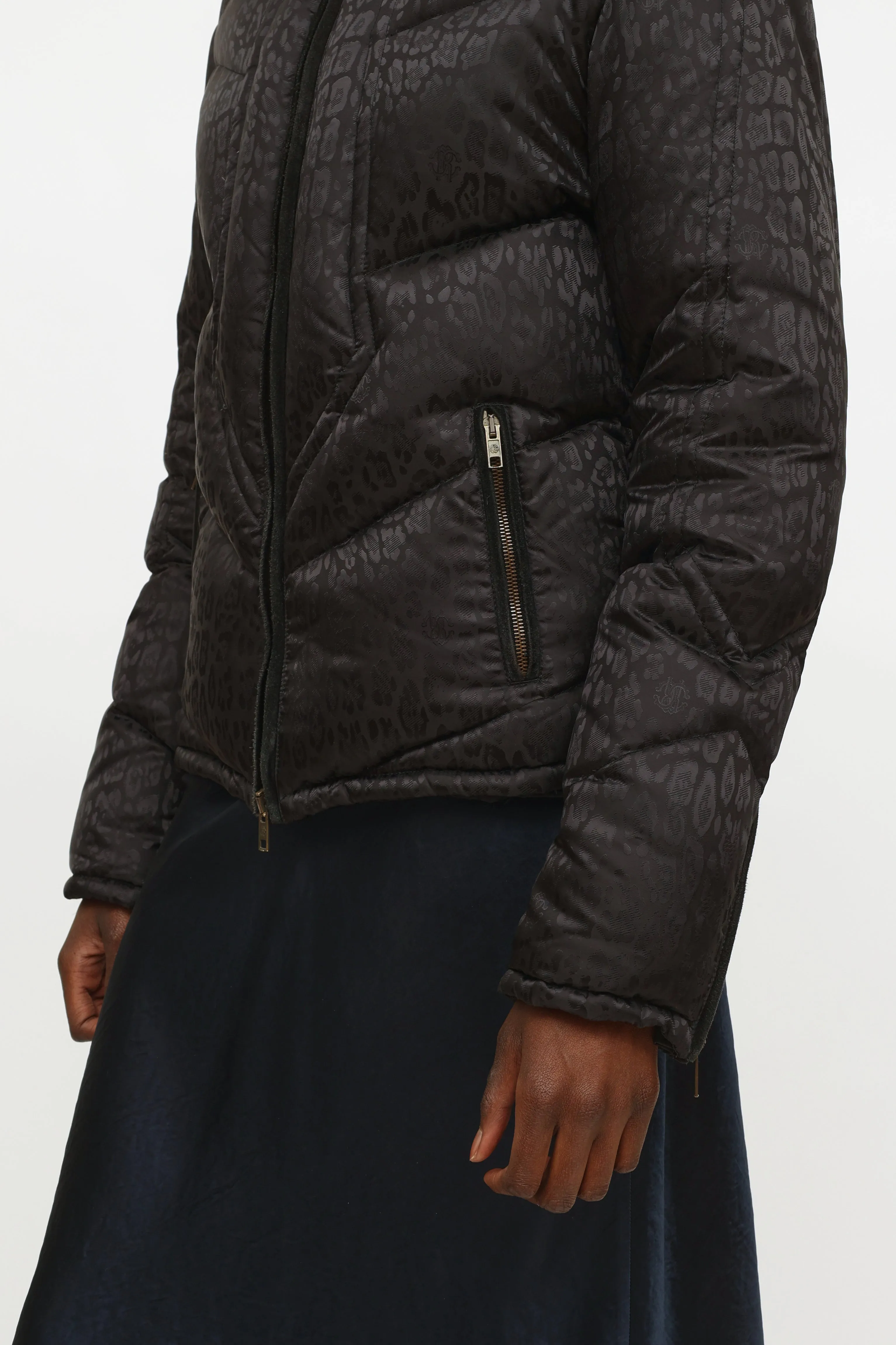 Black Patterned Puffer Jacket