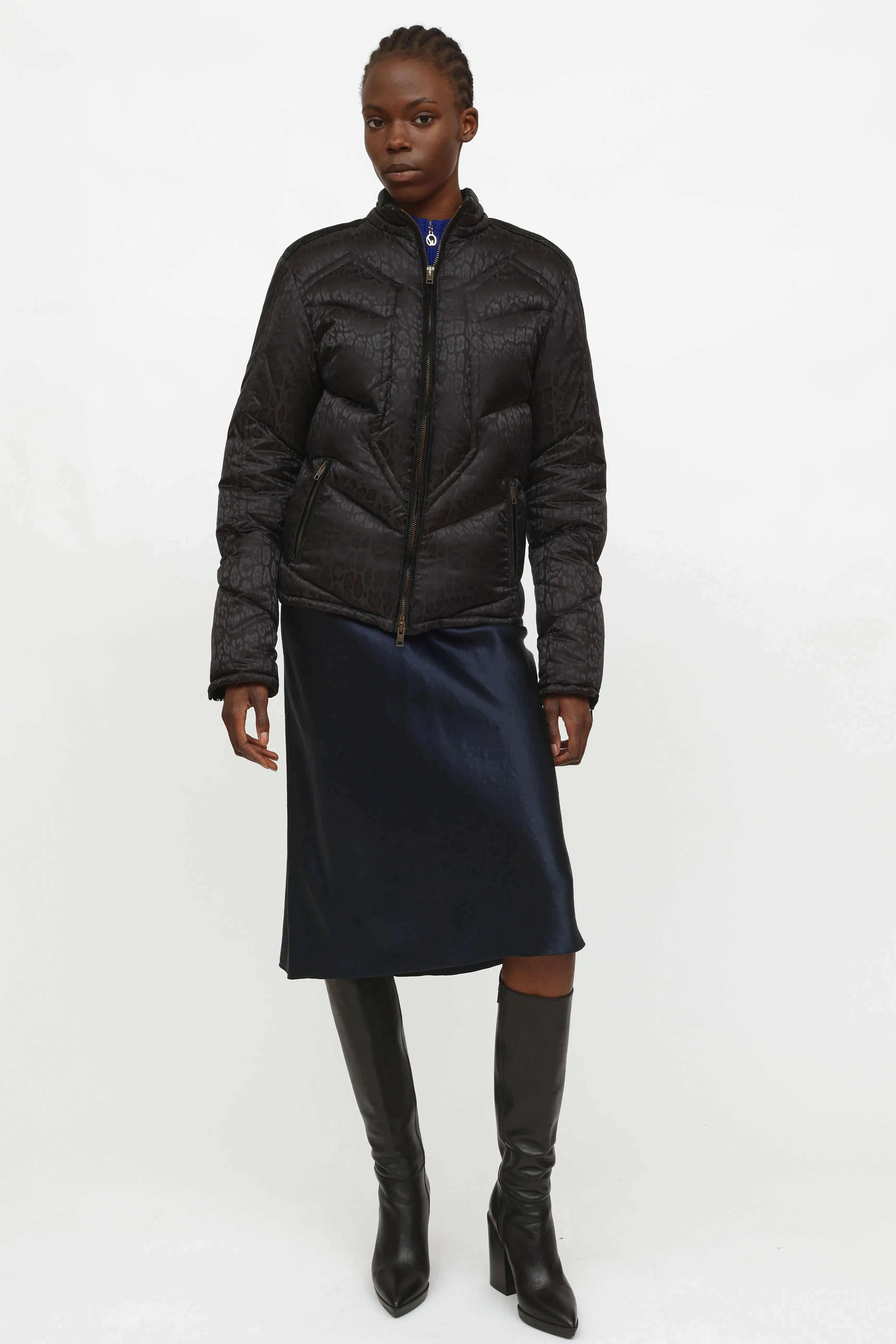 Black Patterned Puffer Jacket