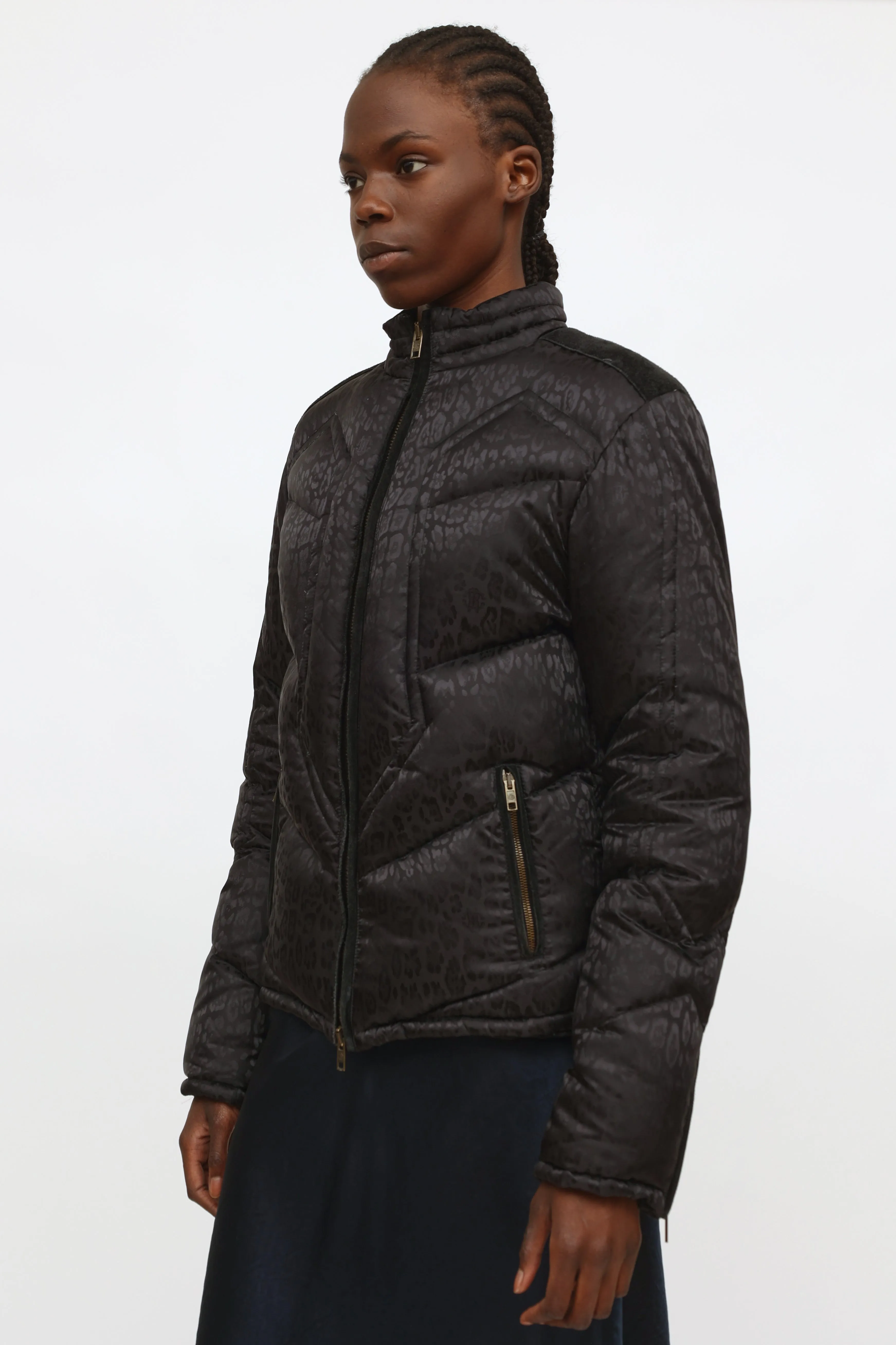 Black Patterned Puffer Jacket