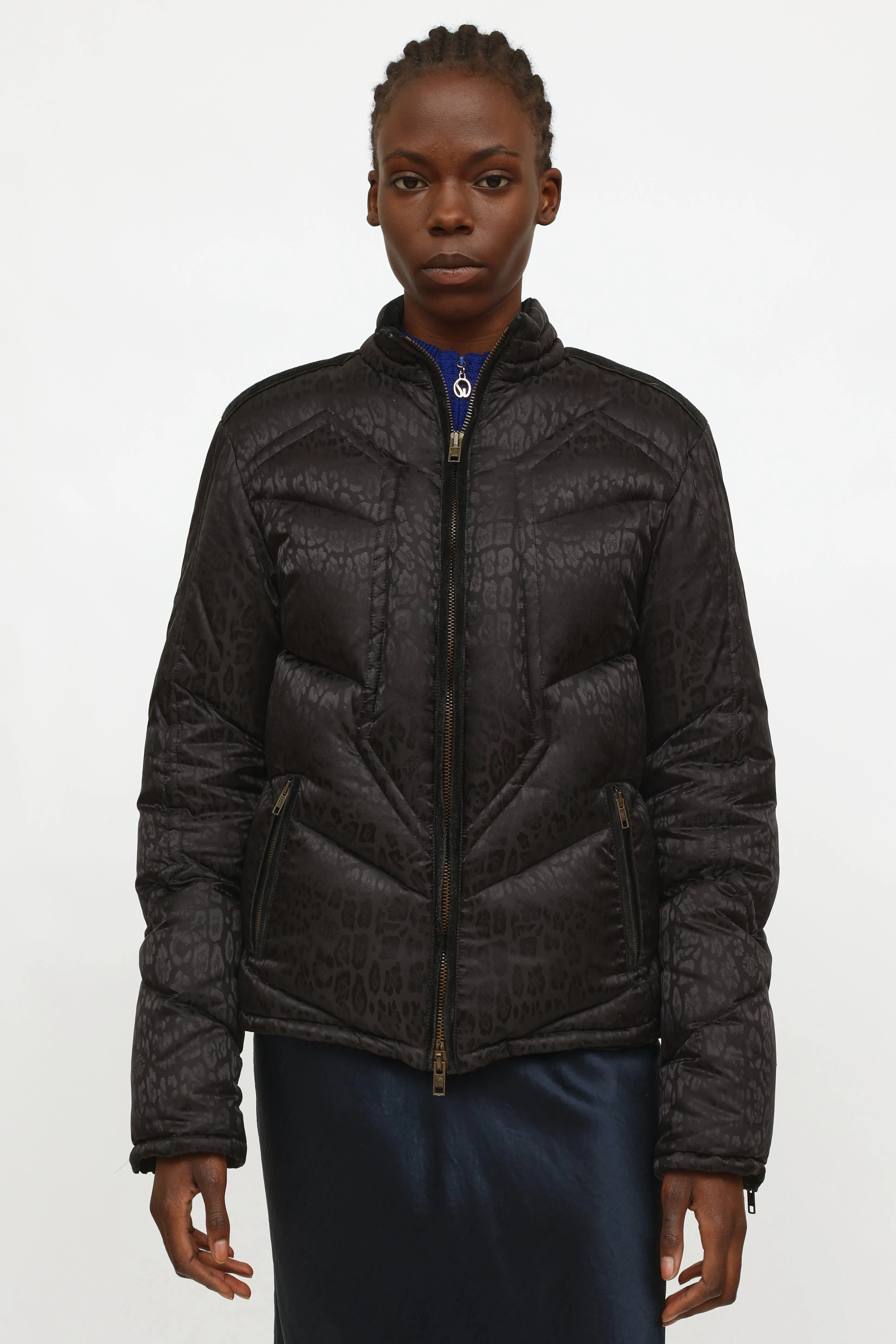 Black Patterned Puffer Jacket