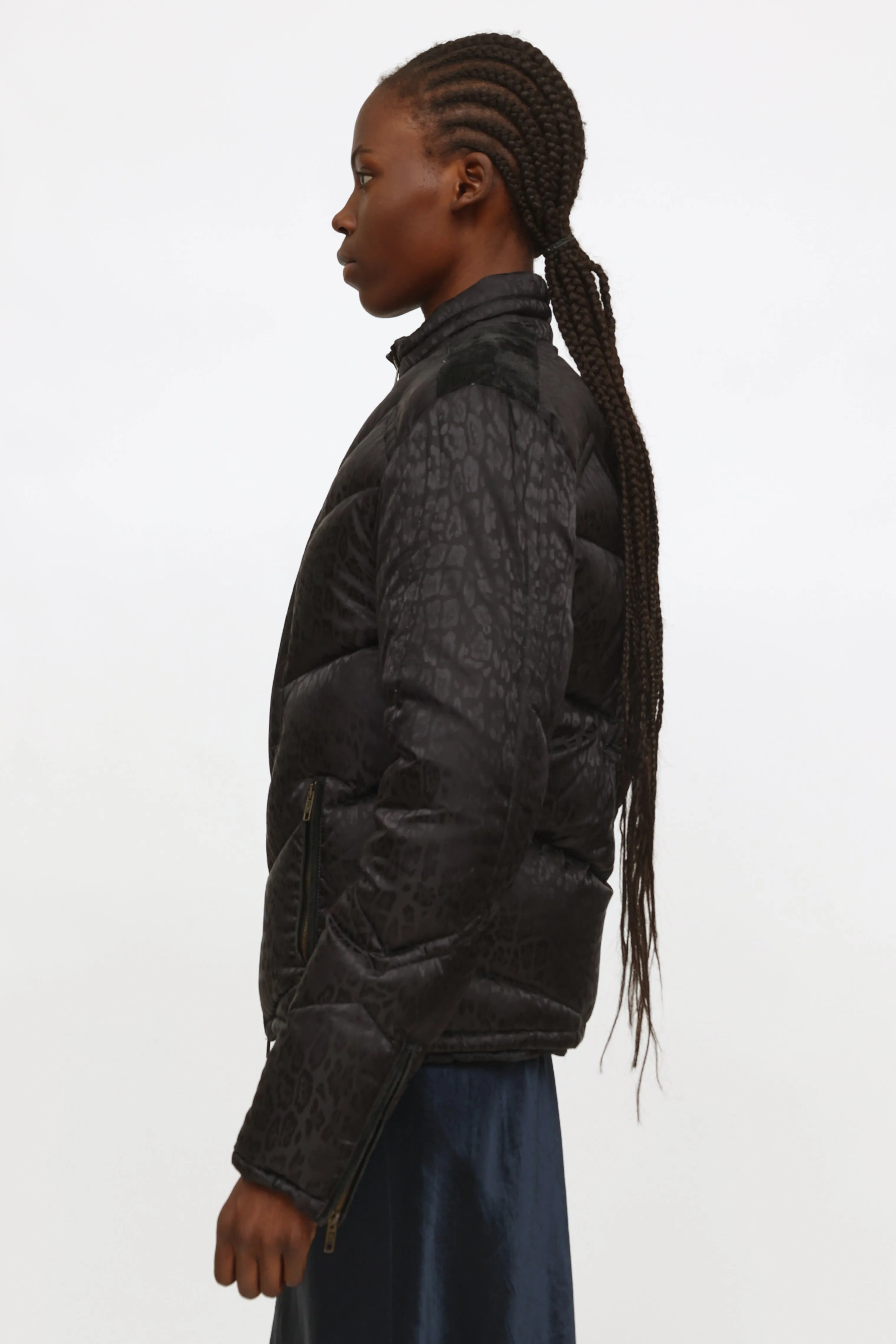 Black Patterned Puffer Jacket