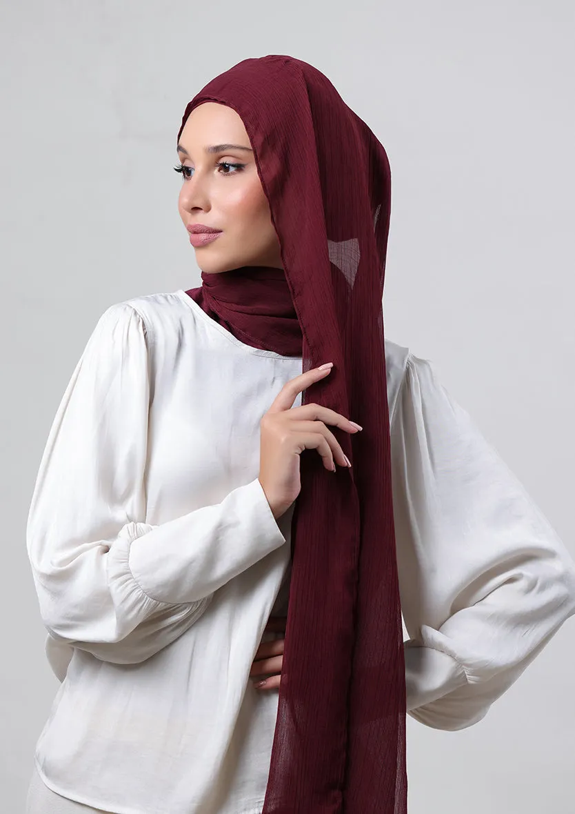 Burgundy-Plain Crinkled Chiffon