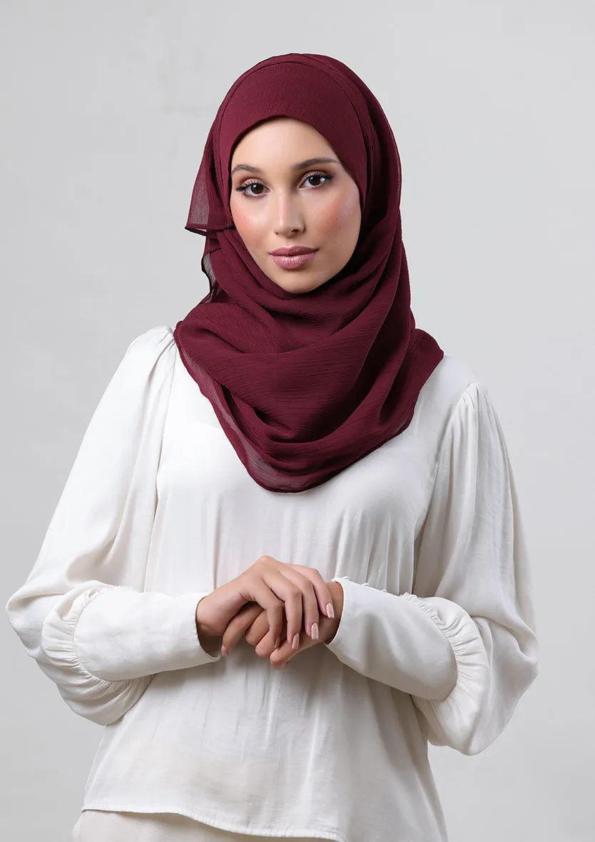 Burgundy-Plain Crinkled Chiffon