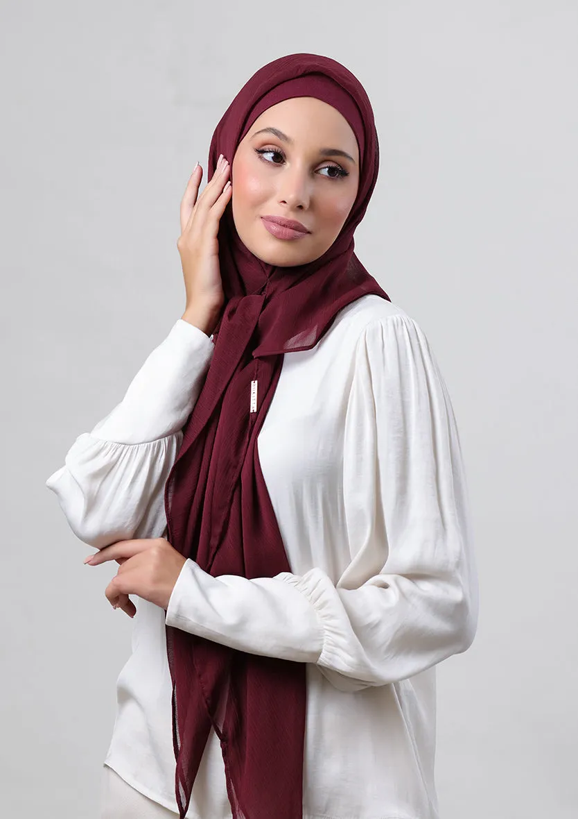 Burgundy-Plain Crinkled Chiffon