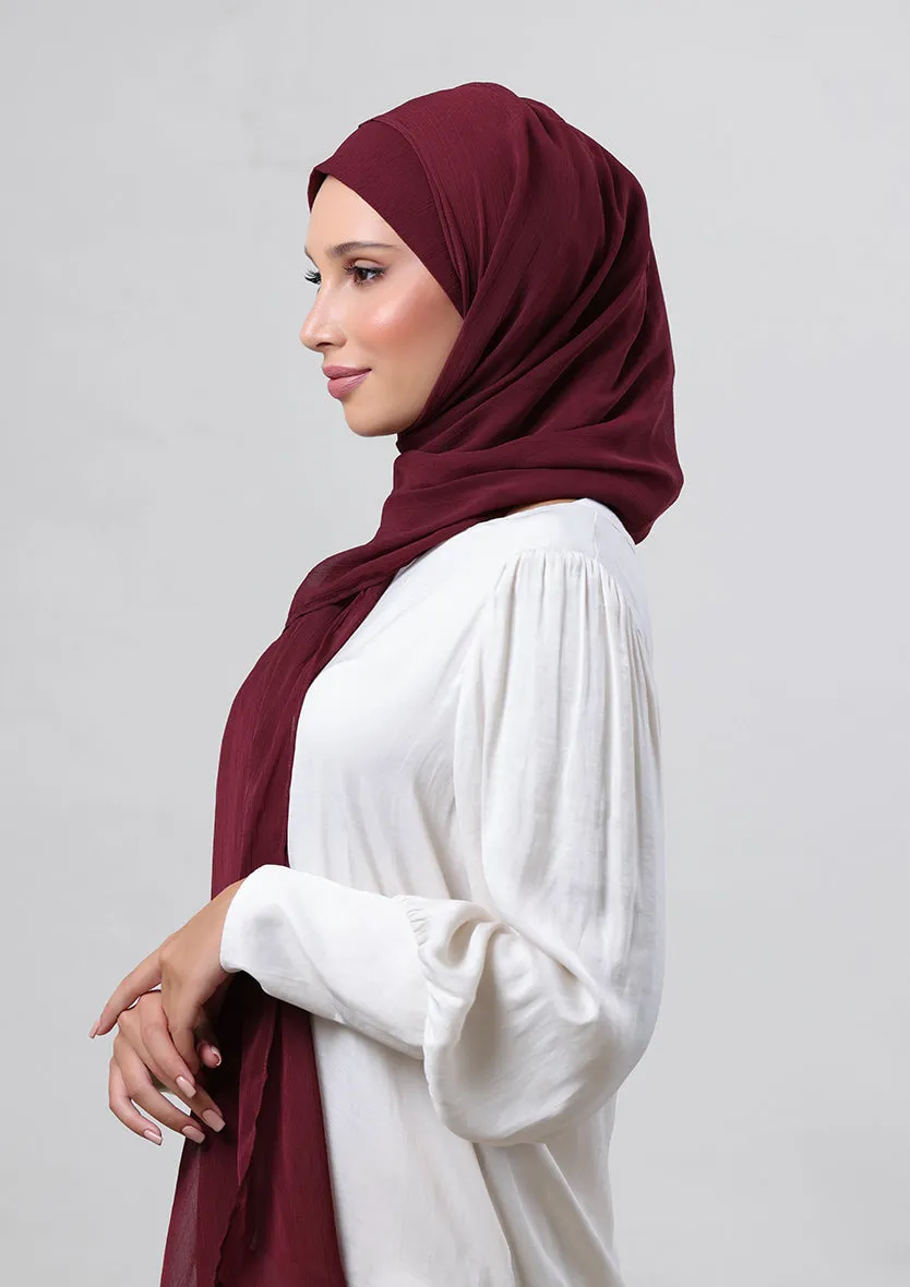 Burgundy-Plain Crinkled Chiffon