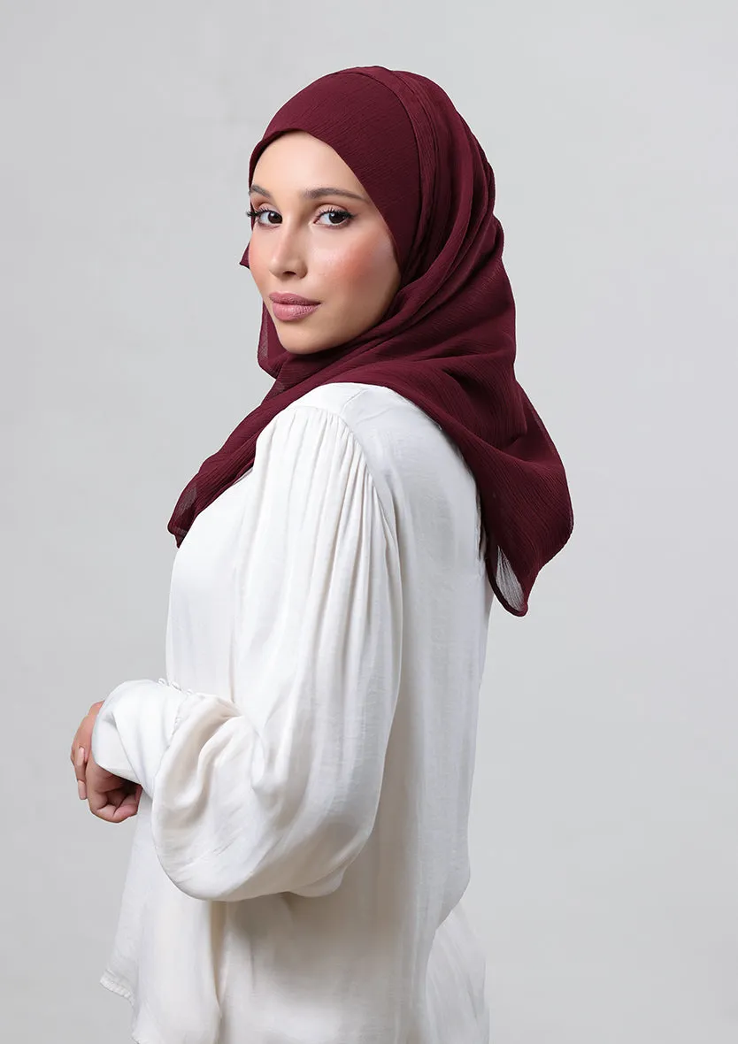Burgundy-Plain Crinkled Chiffon
