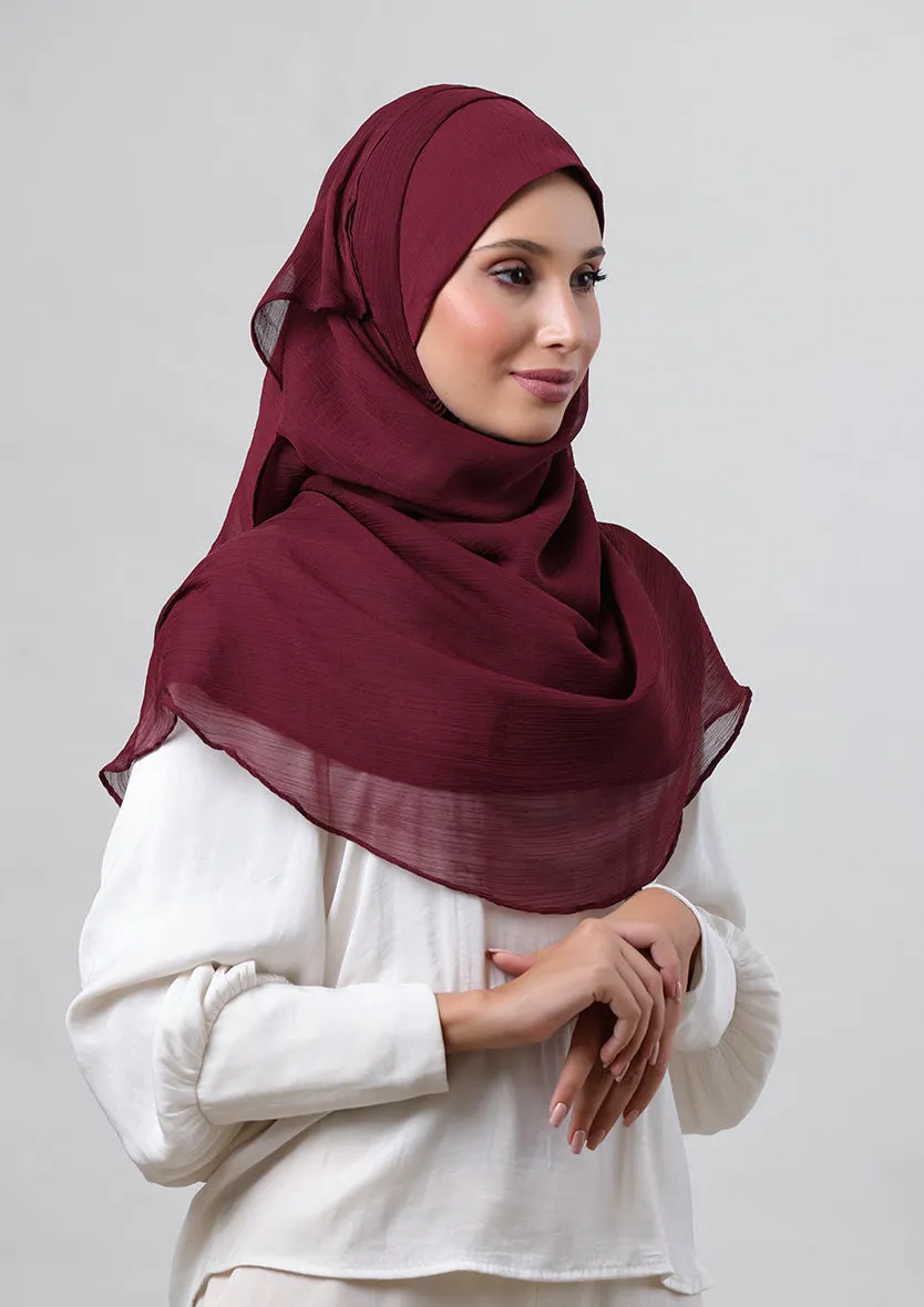 Burgundy-Plain Crinkled Chiffon