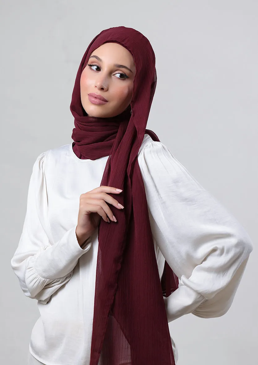 Burgundy-Plain Crinkled Chiffon