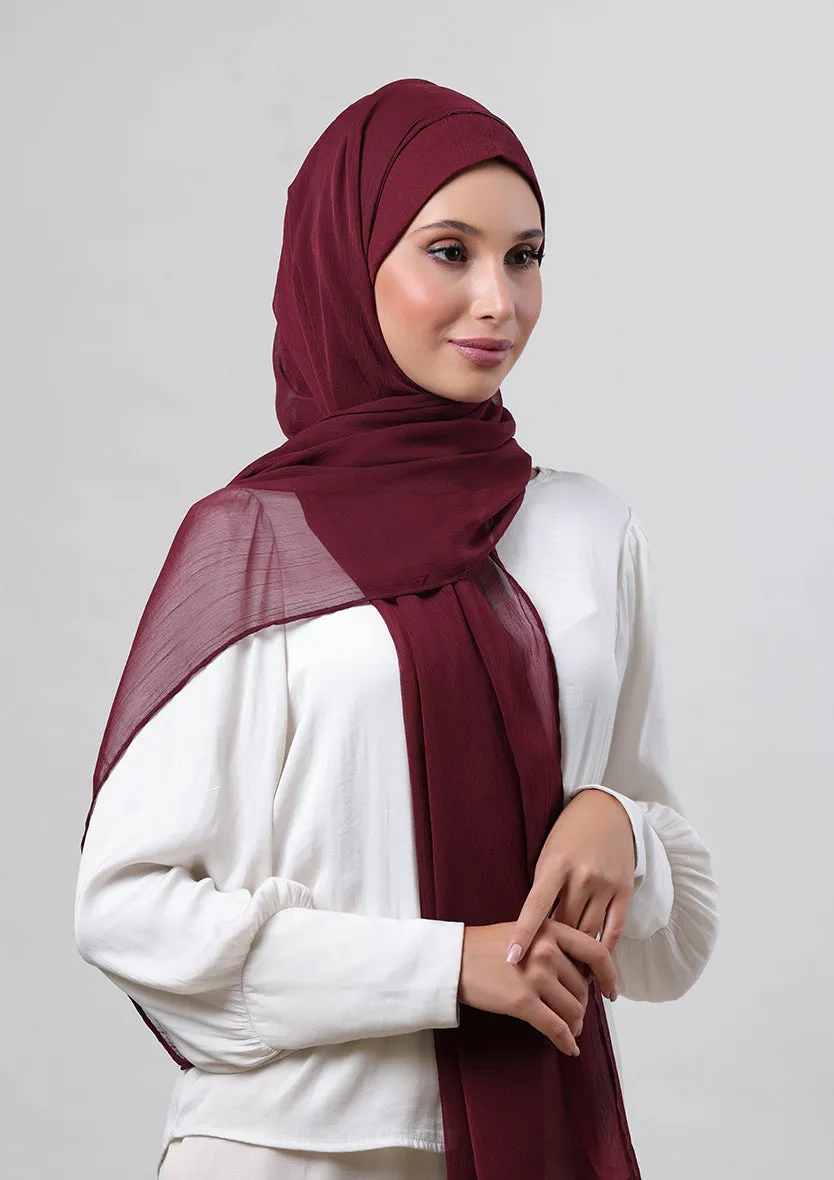 Burgundy-Plain Crinkled Chiffon