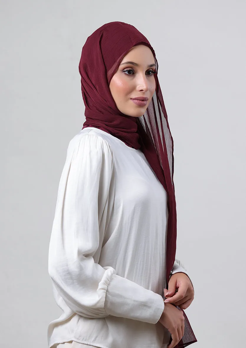 Burgundy-Plain Crinkled Chiffon