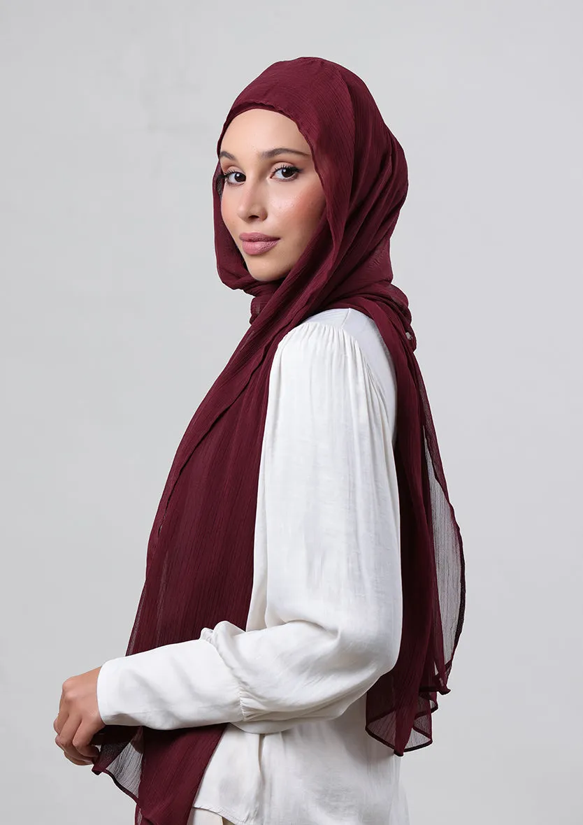Burgundy-Plain Crinkled Chiffon