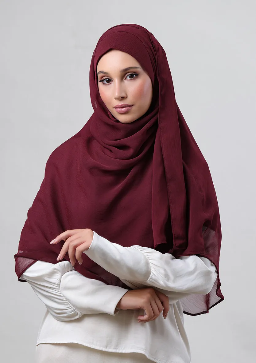 Burgundy-Plain Crinkled Chiffon