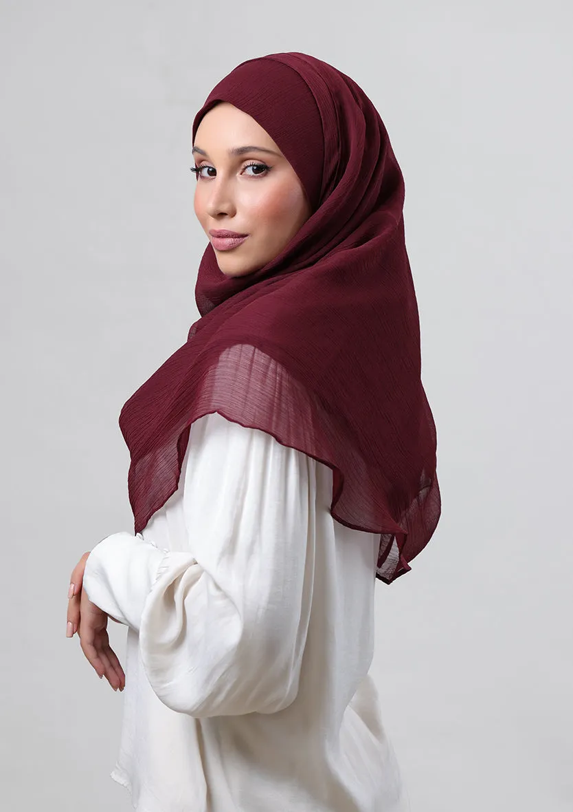 Burgundy-Plain Crinkled Chiffon