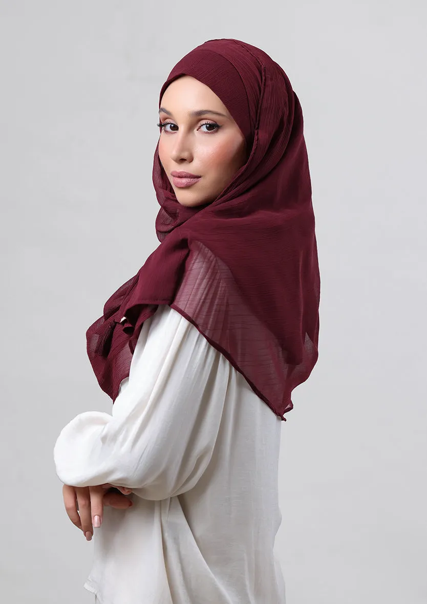 Burgundy-Plain Crinkled Chiffon