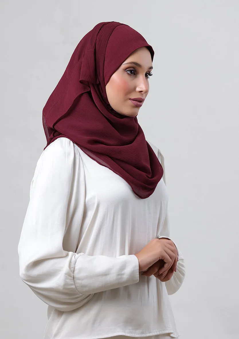 Burgundy-Plain Crinkled Chiffon